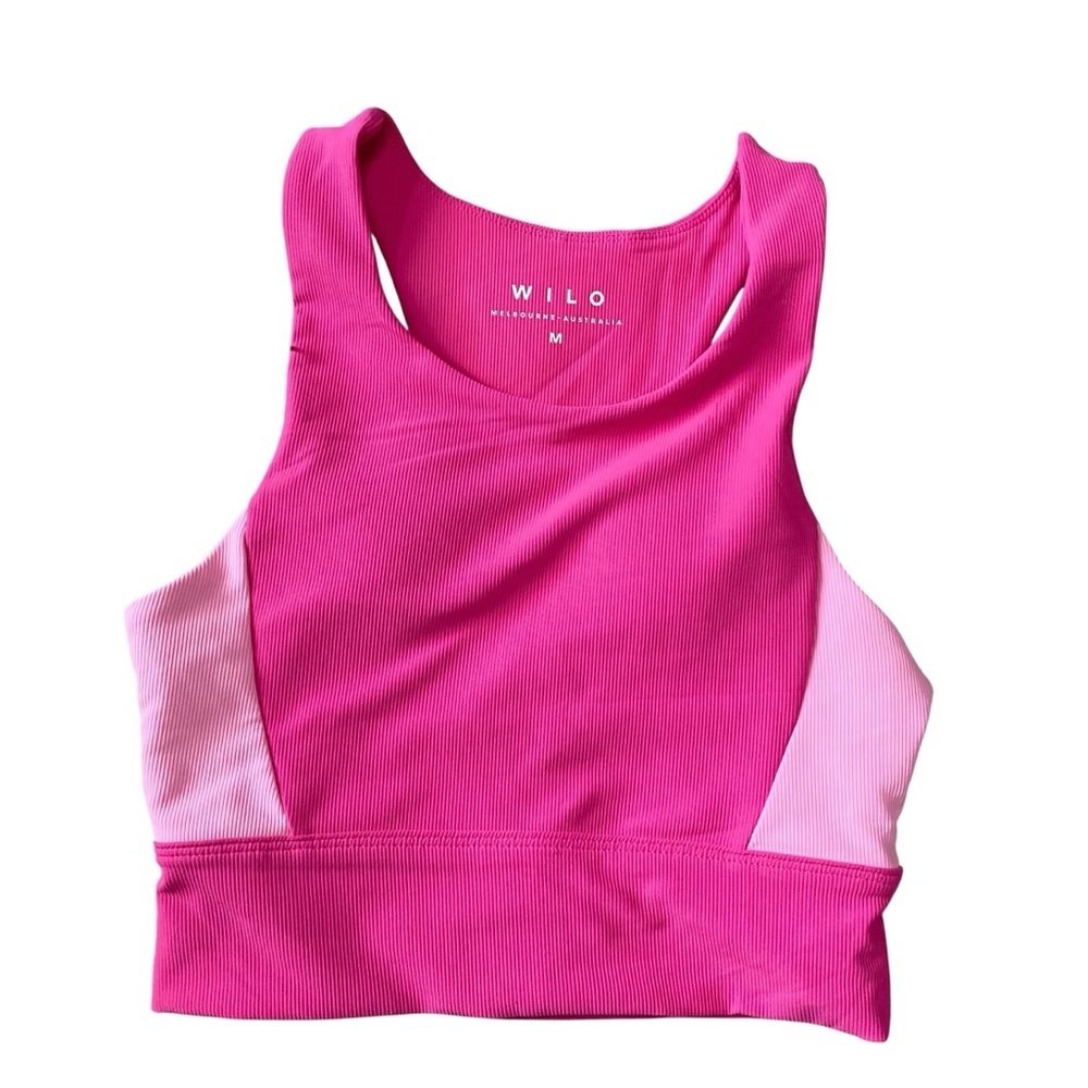 Wilo Pink Colorblock Ribbed Crop Tank Top